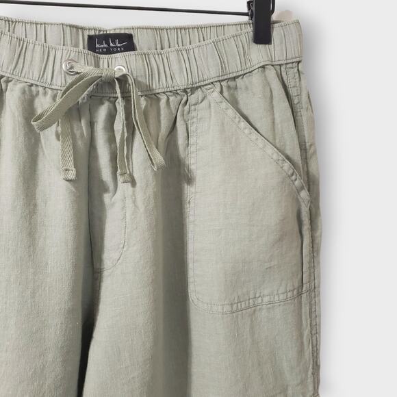 Nicole Miller 100% Linen Cargo Jogger Pants Green Large Casual Drawstring Pocket - Picture 4 of 11